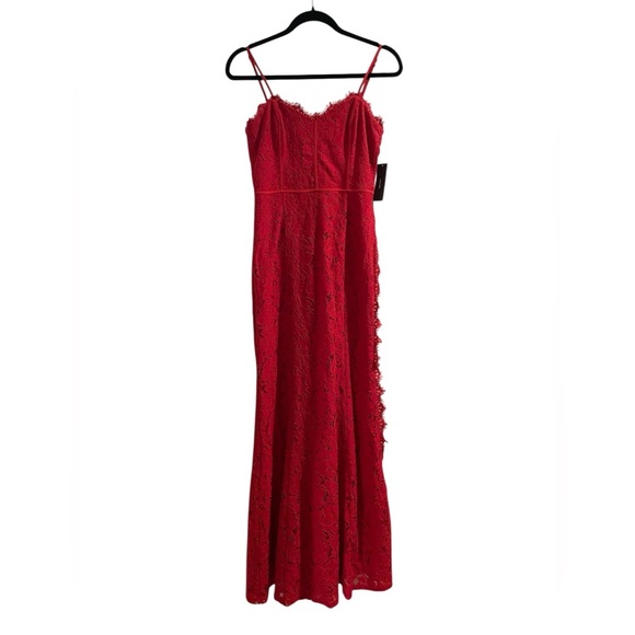 Lulus Song of the Siren Red Lace Maxi Dress Sleeveless with Slit Size Small NWT - Picture 6 of 10